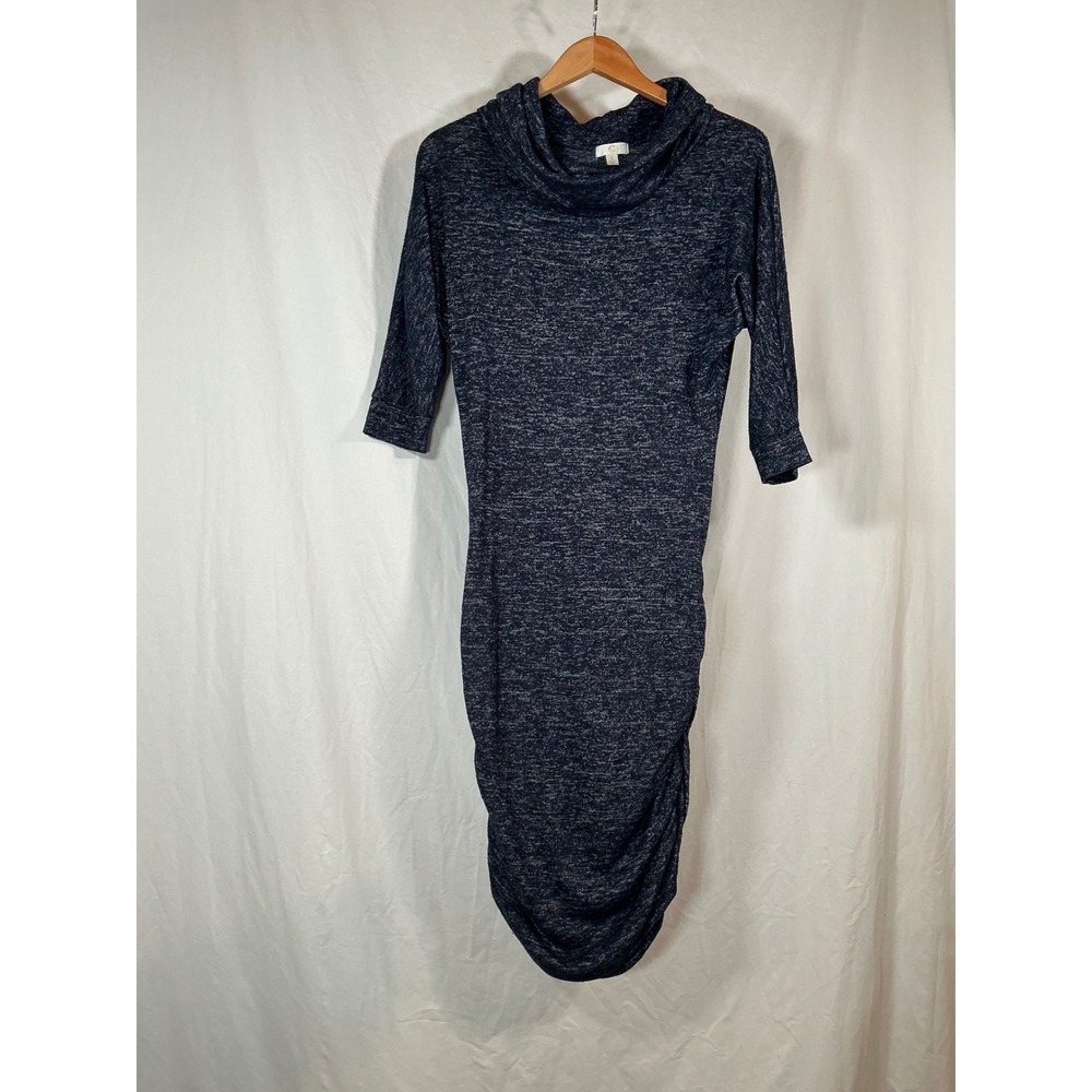 Charming Charlie Cowl Neck Ruched Space Dye Sheath Dress Navy Blue Size S